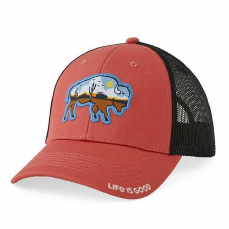 Accessories * | Best Reviews Of Hats & Caps Men'S Life Is Good Off Road Beast Hard Mesh Back Snapback Hat Faded Red