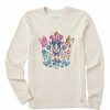 Clothing * | Top 10 Shirts Women'S Life Is Good Butterfly Garden Long Sleeve Shirt White