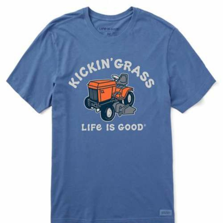 Clothing * | Top 10 Shirts Men'S Life Is Good Kickin' Grass Crusher T-Shirt Vintage Blue