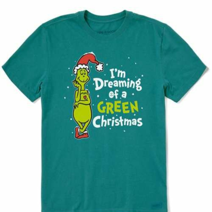 Clothing * | Best Reviews Of Shirts Men'S Life Is Good Grinch Dreaming Of A Green Christmas Crusher T-Shirt Spruce