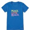 Clothing * | Best Pirce Shirts Women'S Life Is Good Peace Love Beach Crusher V-Neck T-Shirt Royal Blue