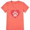 Clothing * | Hot Sale Shirts Women'S Life Is Good Animal Heart Crusher-Lite V-Neck Tee Mango Orange