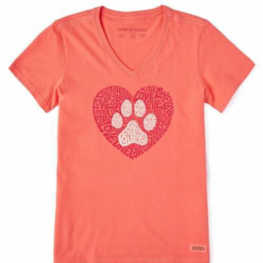 Clothing * | Hot Sale Shirts Women'S Life Is Good Animal Heart Crusher-Lite V-Neck Tee Mango Orange