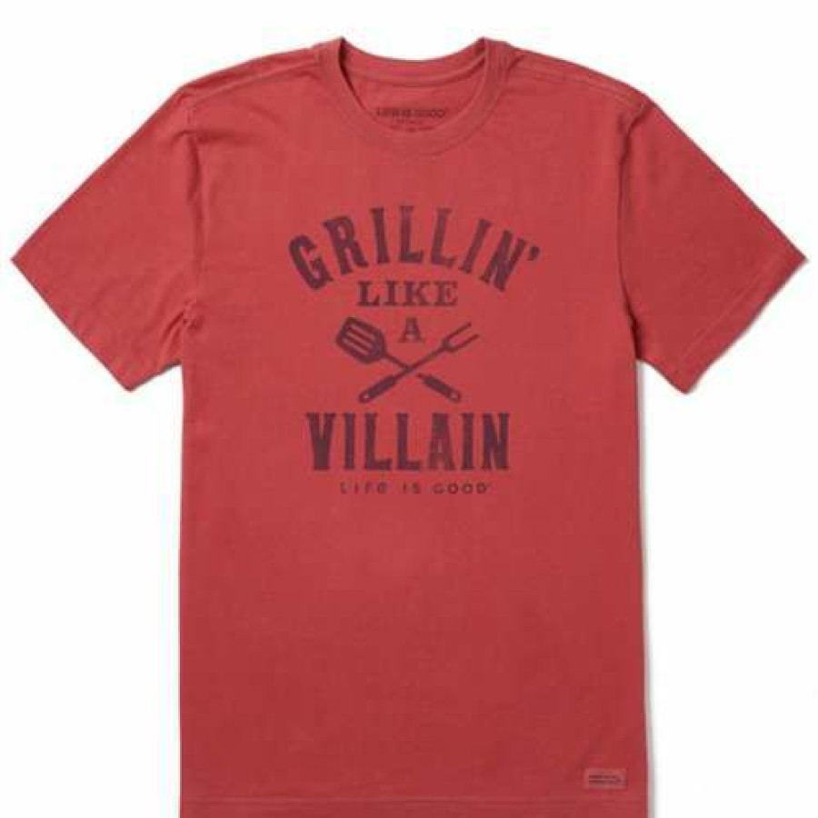 Clothing * | Best Sale Shirts Men'S Life Is Good Grillin' Like A Villain Crusher-Lite T-Shirt Faded Red