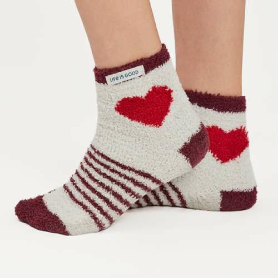 Clothing * | Cheap Women'S Life Is Good Heart Snuggle Crew Socks Putty White