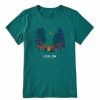 Clothing * | Discount Shirts Women'S Life Is Good Log On Campfire Crusher T-Shirt Spruce Green