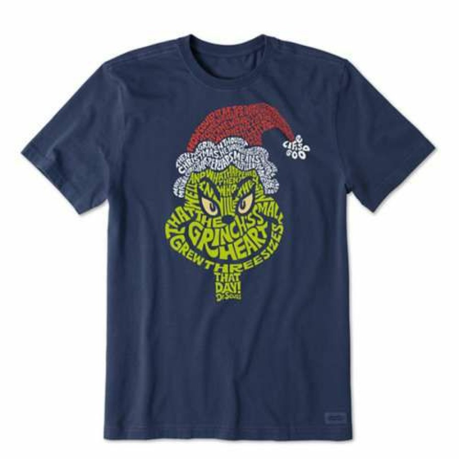 Clothing * | Best Reviews Of Shirts Men'S Life Is Good Wordy Grinch Crusher T-Shirt Dkst Blue