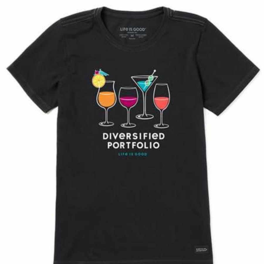 Clothing * | Brand New Shirts Women'S Life Is Good Diversified Portfolio Cocktails Crusher T-Shirt Jet Black