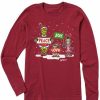 Clothing * | Brand New Shirts Women'S Life Is Good Grinch Peace Love Joy Long Sleeve T-Shirt Cranberry