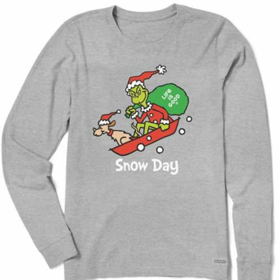 Clothing * | Flash Sale Shirts Women'S Life Is Good Grinch & Max Snow Day Long Sleeve Crusher T-Shirt Heather Grey