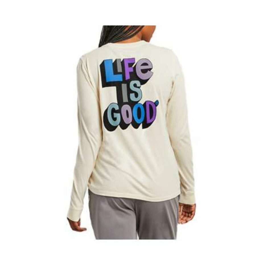 Clothing * | Outlet Shirts Women'S Life Is Good Freestyle Long Sleeve Crusher Lite T-Shirt Putty White