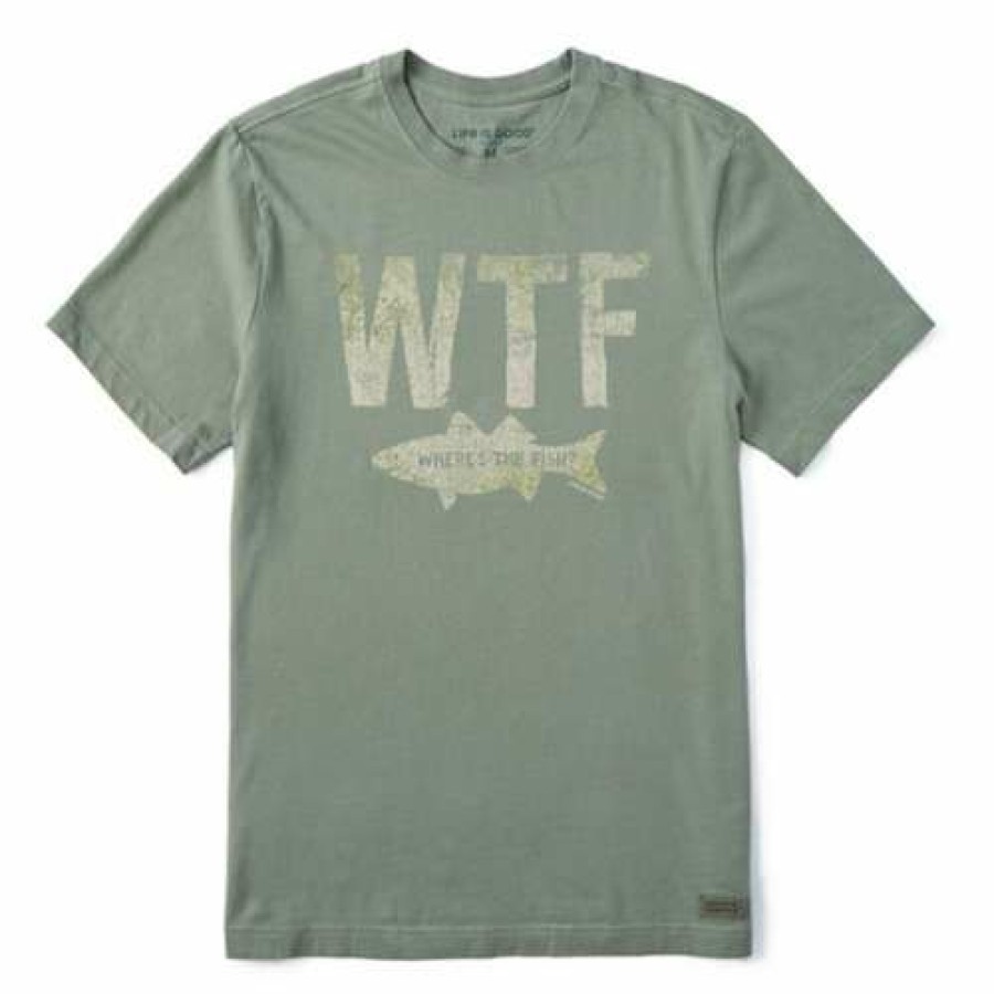 Clothing * | Brand New Shirts Men'S Life Is Good Wtf T-Shirt Moss Green