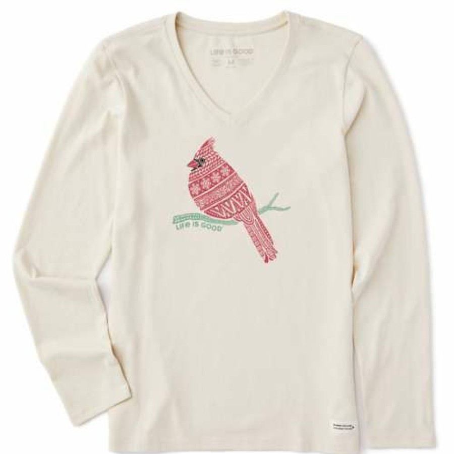 Clothing * | Best Pirce Shirts Women'S Life Is Good Tribal Cardinal Holiday Long Sleeve T-Shirt Putty White