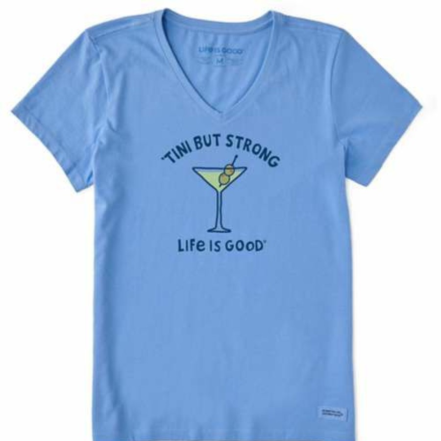 Clothing * | Top 10 Shirts Women'S Life Is Good Tini But Strong Crusher V-Neck Tee Cornflower Blue