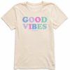 Clothing * | Hot Sale Shirts Women'S Life Is Good Good Vibes Crusher-Lite Tee Putty White