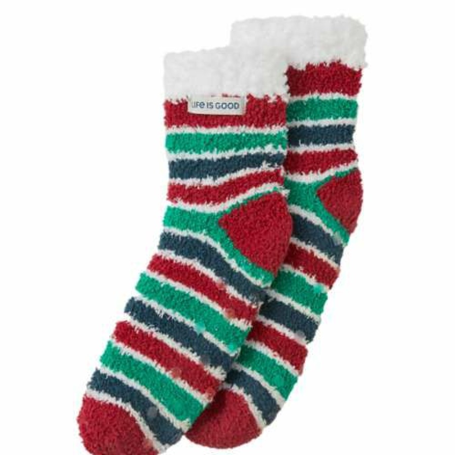 Clothing * | Buy Women'S Life Is Good Jolly Holiday Slipper Crew Socks Positve Red