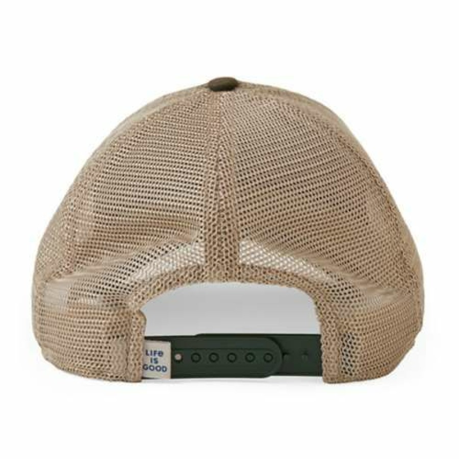 Accessories * | Cheapest Hats & Caps Men'S Life Is Good Deer Scenic Old Favorite Mesh Back Snapback Hat Spruce Green