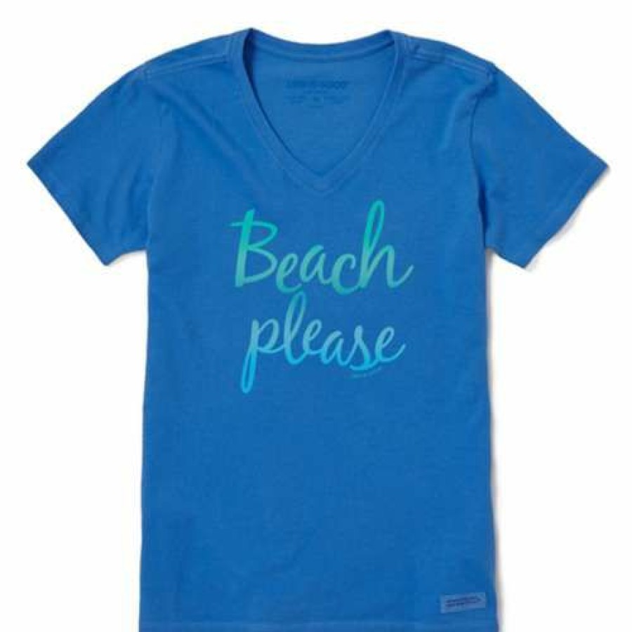 Clothing * | Wholesale Shirts Women'S Life Is Good Beach Please Crusher Lite V-Neck T-Shirt Royal Blue