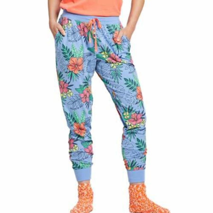 Clothing * | Cheapest Pajamas & Robes Women'S Life Is Good Tropical Hibiscus Snuggle Up Sleep Joggers Cornflower Blue