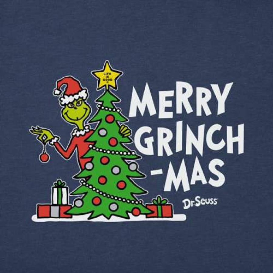 Clothing * | Cheapest Shirts Women'S Life Is Good Merry Grinchmas Long Sleeve T-Shirt Dark Blue