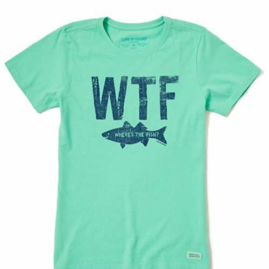 Clothing * | Deals Shirts Women'S Life Is Good Where The Fish Crusher T-Shirt Spearmint Green