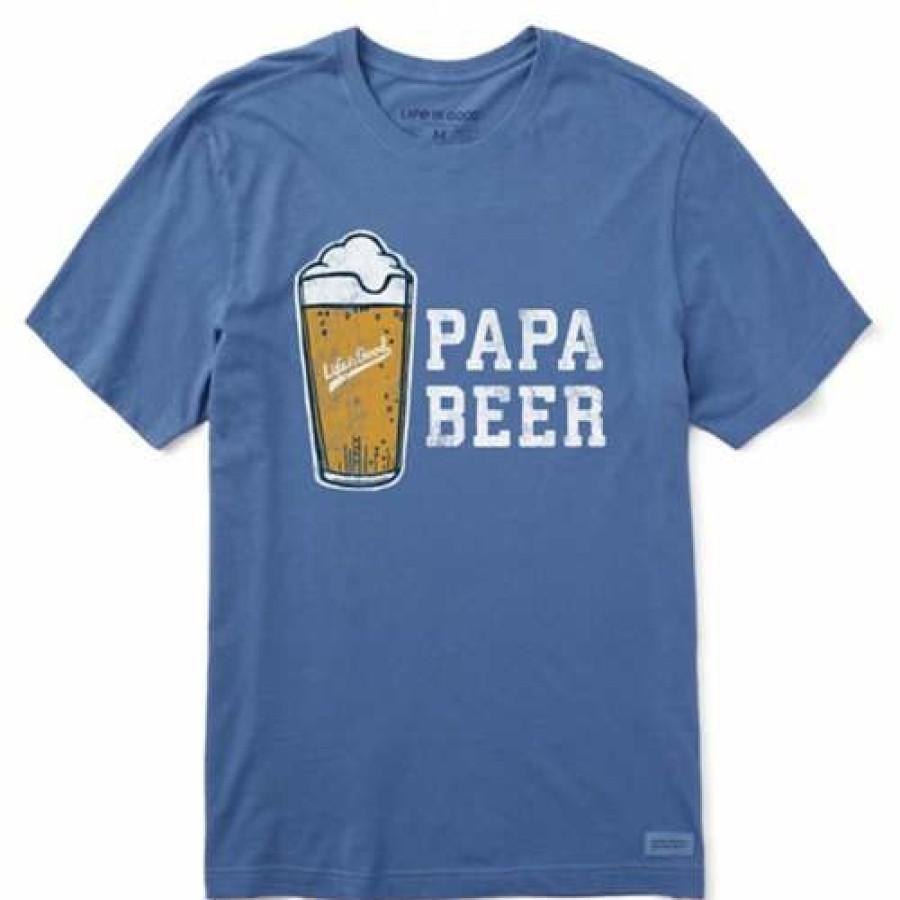 Clothing * | Flash Sale Shirts Men'S Life Is Good Papa Beer Foam Crusher T-Shirt Vintage Blue