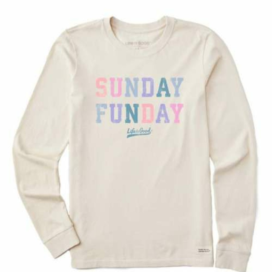 Clothing * | Buy Shirts Women'S Life Is Good Sunday Funday Long Sleeve Shirt White