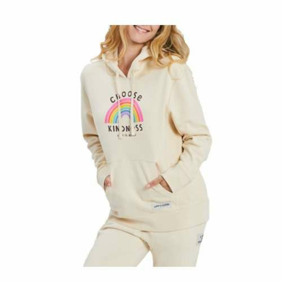 Clothing * | Hot Sale Hoodies & Sweatshirts Women'S Life Is Good Choose Kindness Simply Fleece Hoodie Putty White