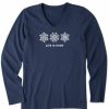 Clothing * | Hot Sale Shirts Women'S Life Is Good 3 Snowflake Long Sleeve T-Shirt Dark Blue