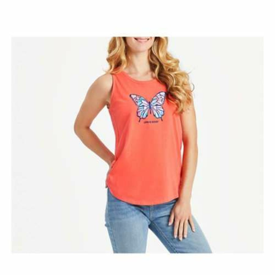 Clothing * | Hot Sale Tanks Women'S Life Is Good Tie Dye Butterfly Sleeveless Tank Top Mango