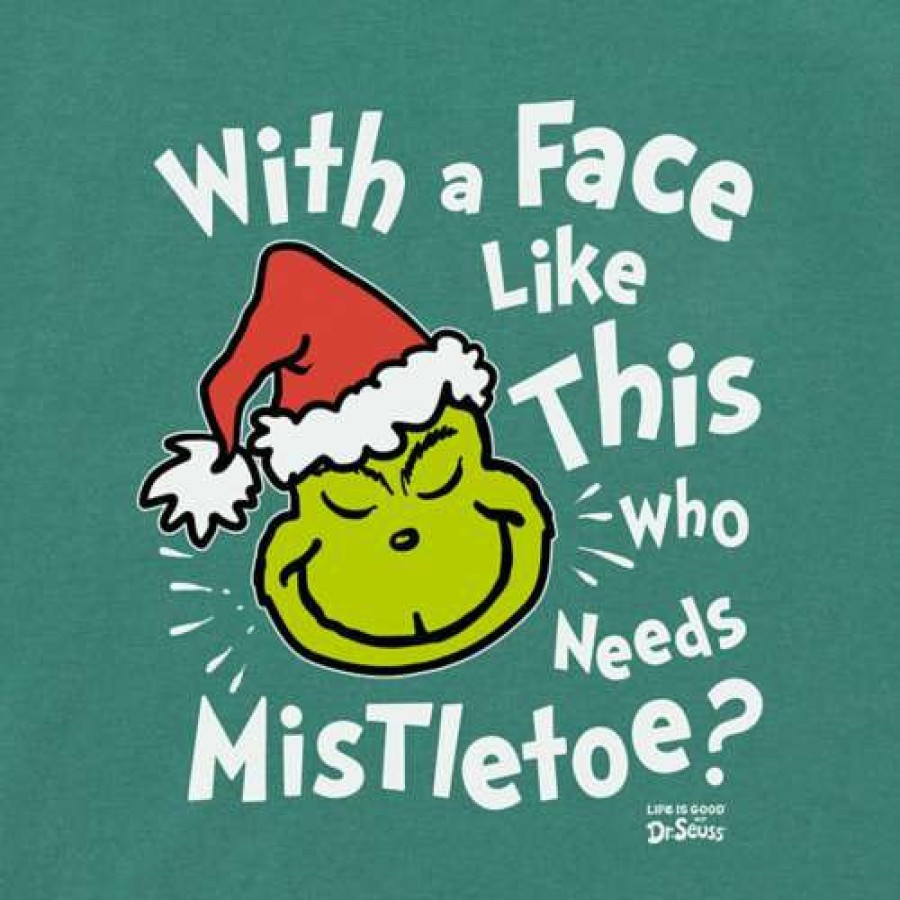 Clothing * | Outlet Shirts Women'S Life Is Good Grinch Face Long Sleeve T-Shirt Spruce Green