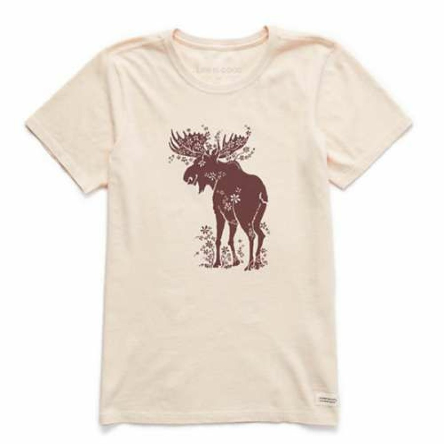 Clothing * | Deals Shirts Women'S Life Is Good Moose T-Shirt White