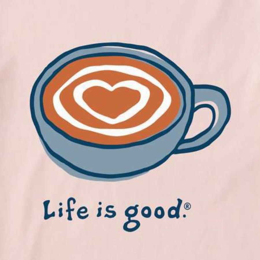 Clothing * | Deals Shirts Women'S Life Is Good Little Latte Heart Long Sleeve T-Shirt Himalayan Pink