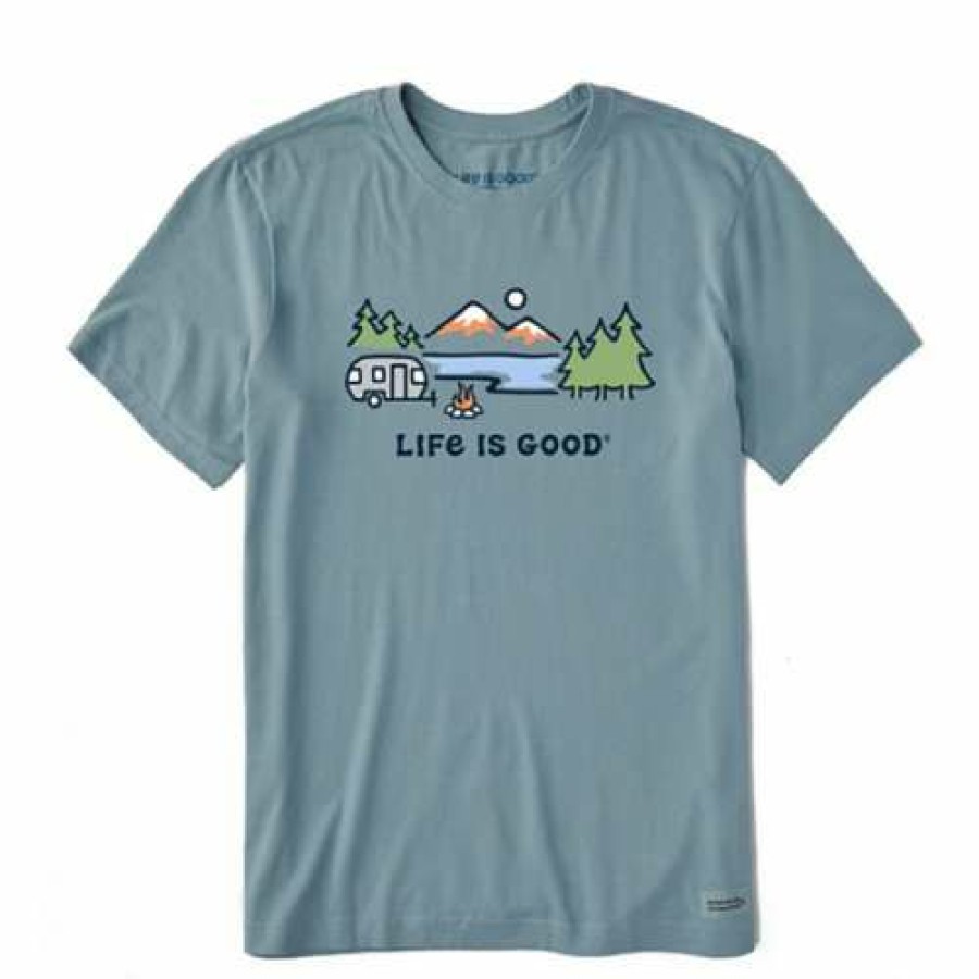 Clothing * | Coupon Shirts Men'S Life Is Good Lakeside Camper Crusher-Lite T-Shirt SmoOnline Blue