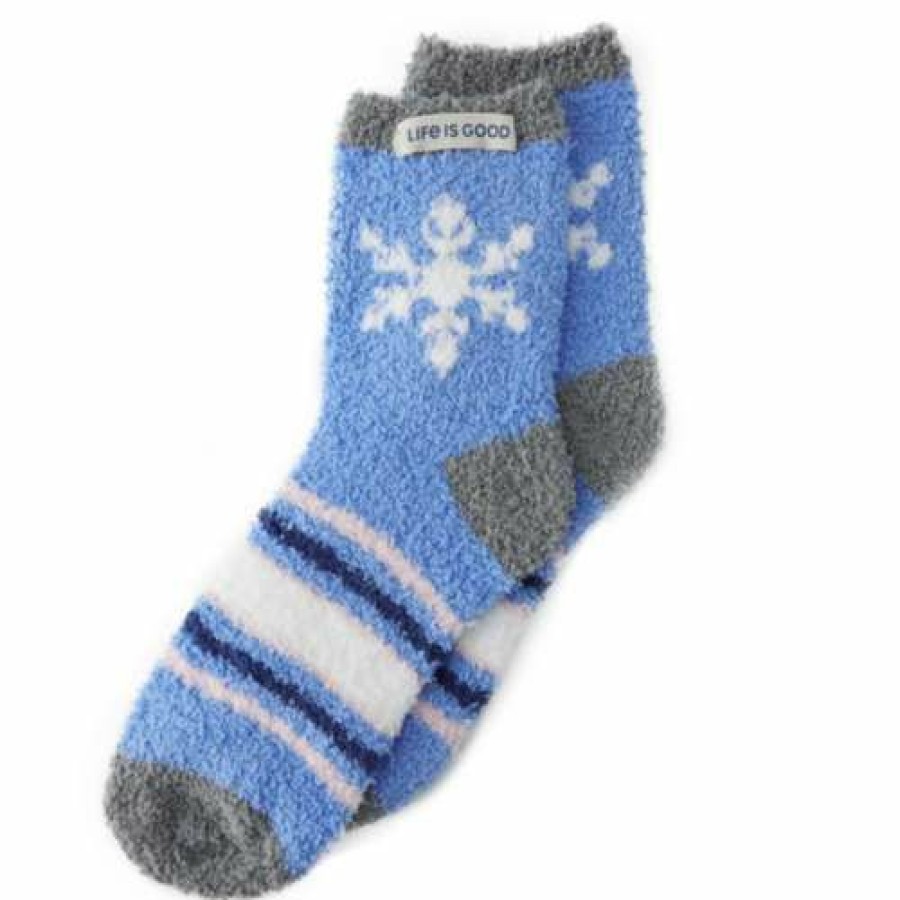 Clothing * | Top 10 Women'S Life Is Good Snowflake Snuggle Crew Socks Cornflower Blue