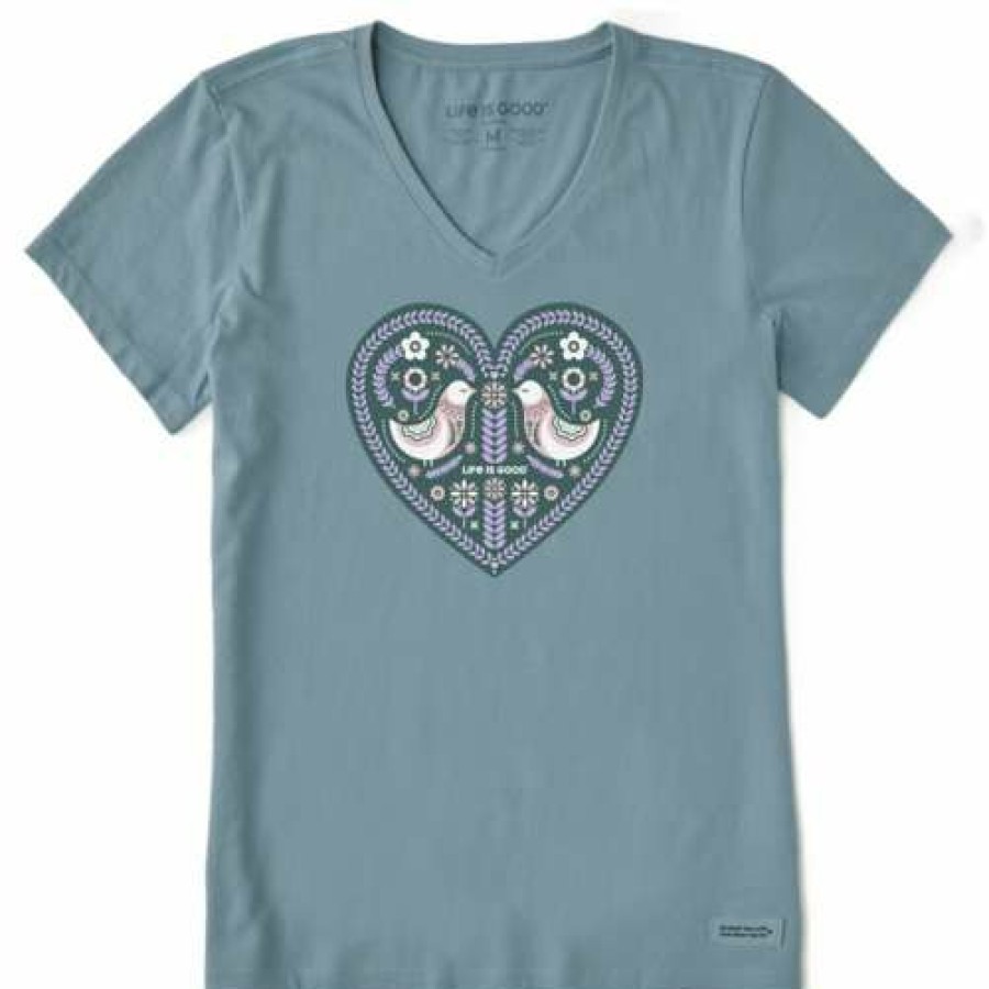 Clothing * | Budget Shirts Women'S Life Is Good Folklore Heart T-Shirt SmoHot Blue