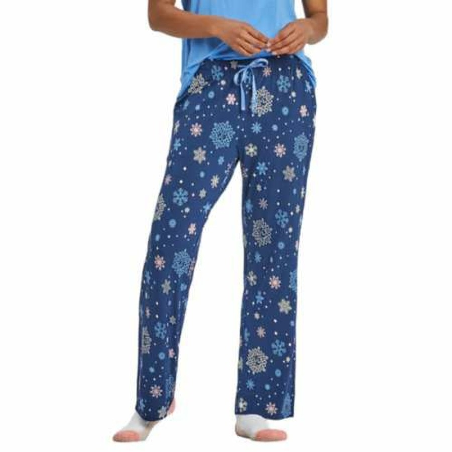 Clothing * | Cheapest Pajamas & Robes Women'S Life Is Good Holiday Snowflake Sleep Pant Dark Blue