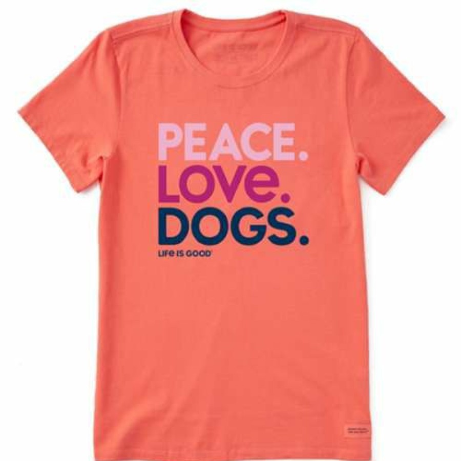 Clothing * | Flash Sale Shirts Women'S Life Is Good Peace Love Dogs Crusher Tee Mango Orange