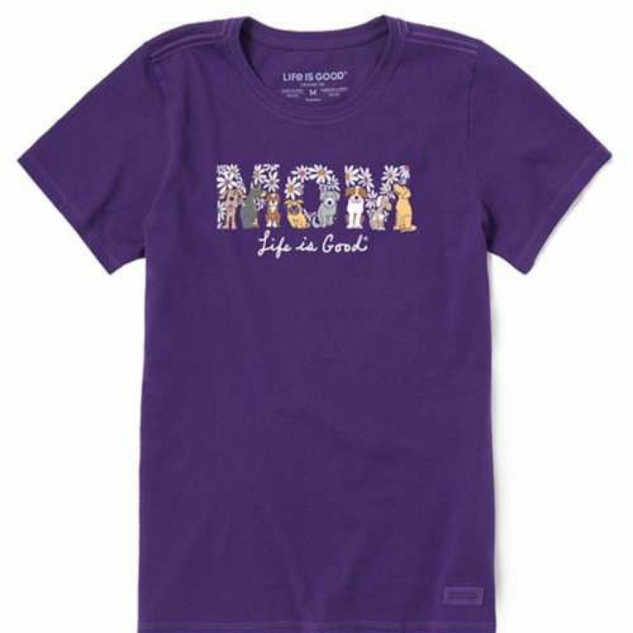 Clothing * | New Shirts Women'S Life Is Good Mom Dogs Short Sleeve T-Shirt Deep Purple