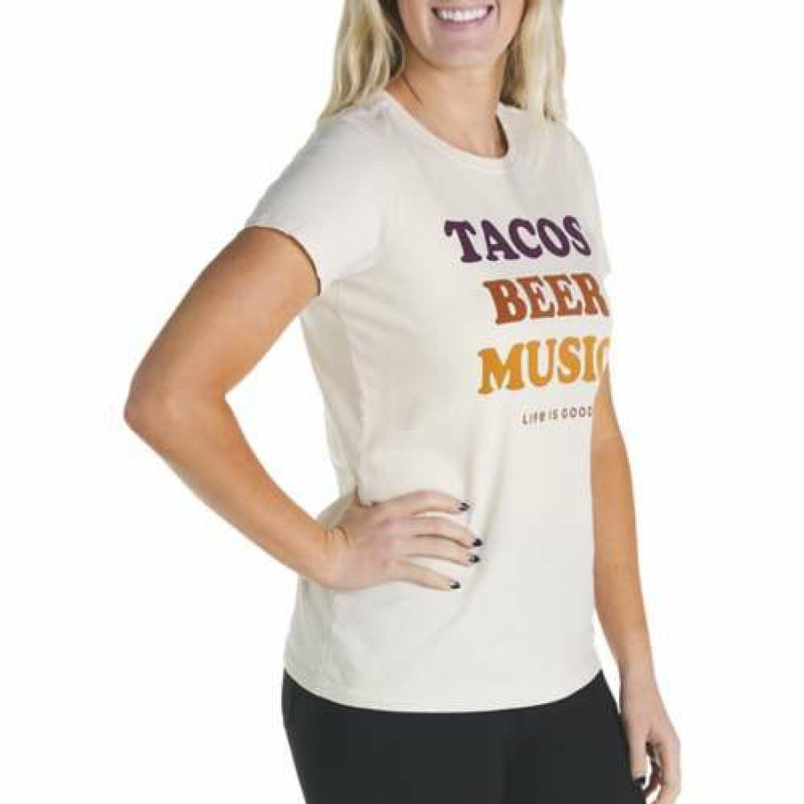 Clothing * | Outlet Shirts Women'S Life Is Good Taco Beer Music T-Shirt Putty White