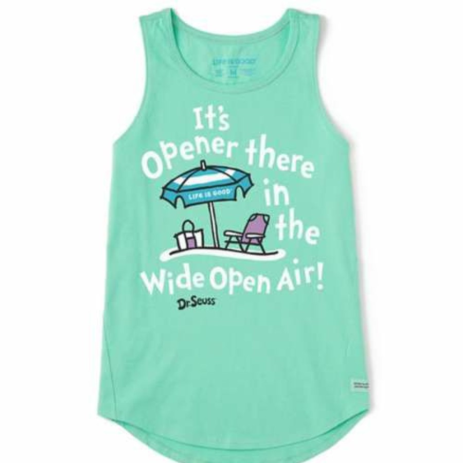 Clothing * | Discount Tanks Women'S Life Is Good Wide Open Air High Low Crusher Tank Top Spearmint Green