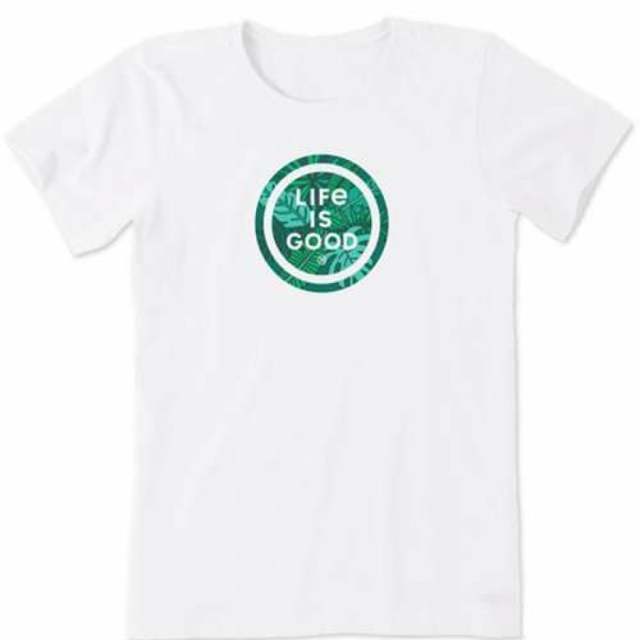 Clothing * | Top 10 Shirts Women'S Life Is Good Tropical Palm Coin Crusher Lite T-Shirt Cloud White