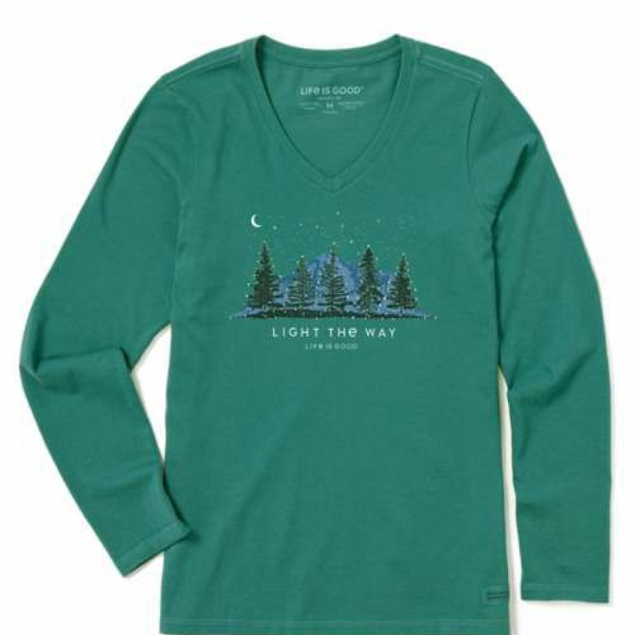 Clothing * | Best Reviews Of Shirts Women'S Life Is Good Light The Way Long Sleeve T-Shirt Spruce Green