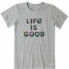 Clothing * | Cheap Shirts Women'S Life Is Good Stack Flowers Crusher Tee Heather Grey