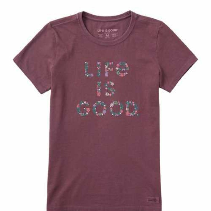 Clothing * | Budget Shirts Women'S Life Is Good Floral Stack T-Shirt Mahogany Brown