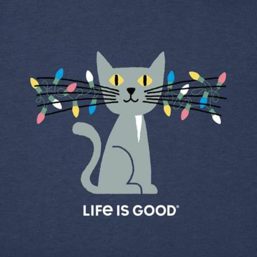 Clothing * | Wholesale Shirts Women'S Life Is Good Lit Up Cat T-Shirt Dark Blue