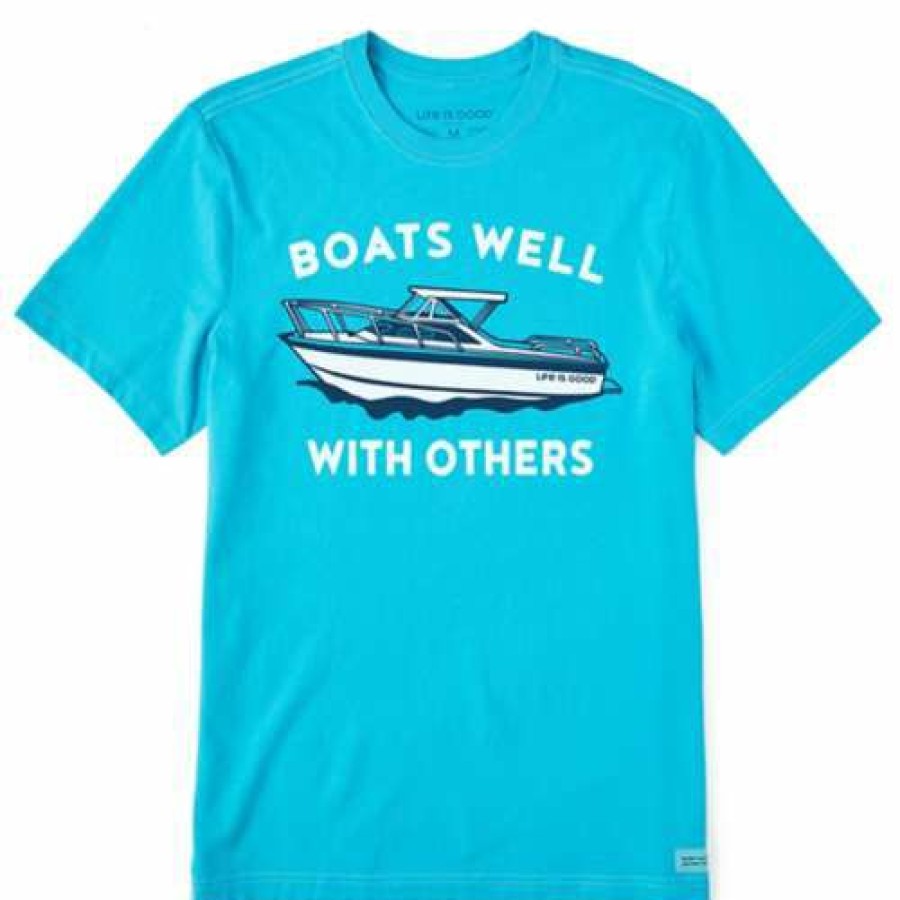 Clothing * | Outlet Shirts Men'S Life Is Good Boats Well With Others Crusher-Lite T-Shirt Blue Island