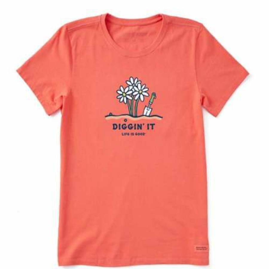 Clothing * | Promo Shirts Women'S Life Is Good Diggin It T-Shirt Mango Orange