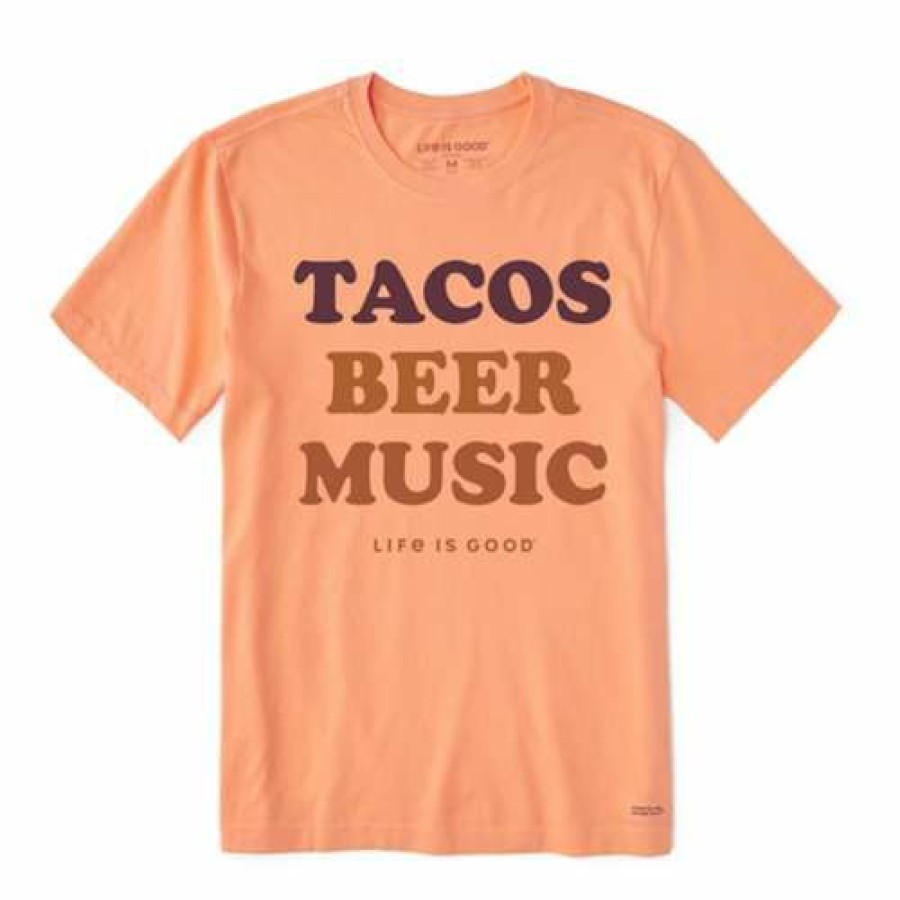 Clothing * | Flash Sale Shirts Men'S Life Is Good Tacos Beer Music T-Shirt Canyon Orange