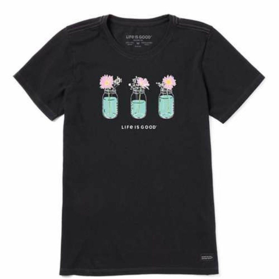 Clothing * | Outlet Shirts Women'S Life Is Good Floral Jar T-Shirt Jet Black